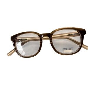 Orbit Eyeglasses Women 49-20-145 Brown Tan Round Optical Frames F91 Woodgrain